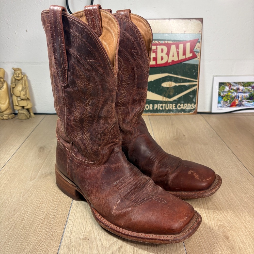 Tecovas The Doc Bourbon Calf Leather Square Toe Cowboy Boots Mens 10 D M1003